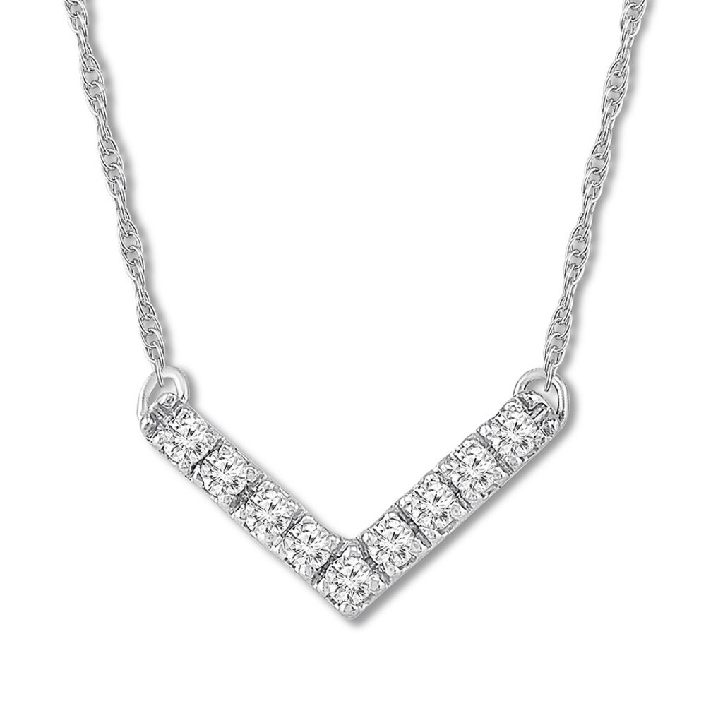 Diamond Chevron Necklace 1/6 ct tw Round-cut Sterling Silver hDfWmnSP
