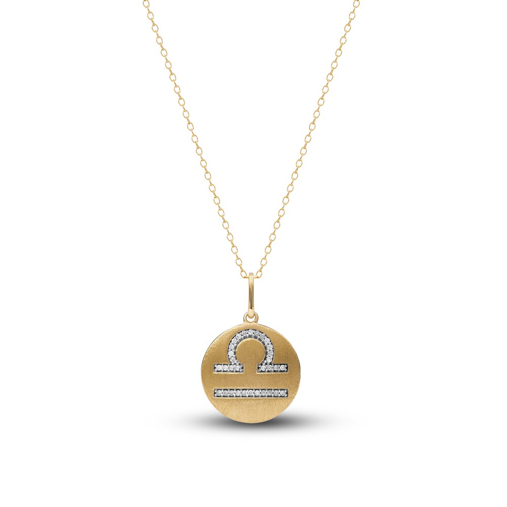 Diamond Libra Zodiac Pendant Necklace 1/10 ct tw Round 14K Yellow Gold hGiFq2EF