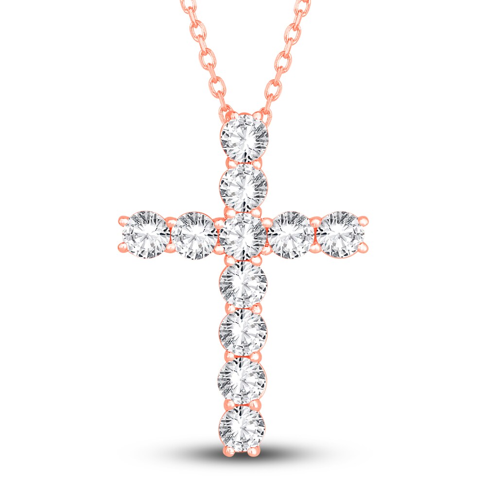 Diamond Cross Pendant Necklace 2-3/4 ct tw Round 14K Rose Gold 18" hGnaQQJy