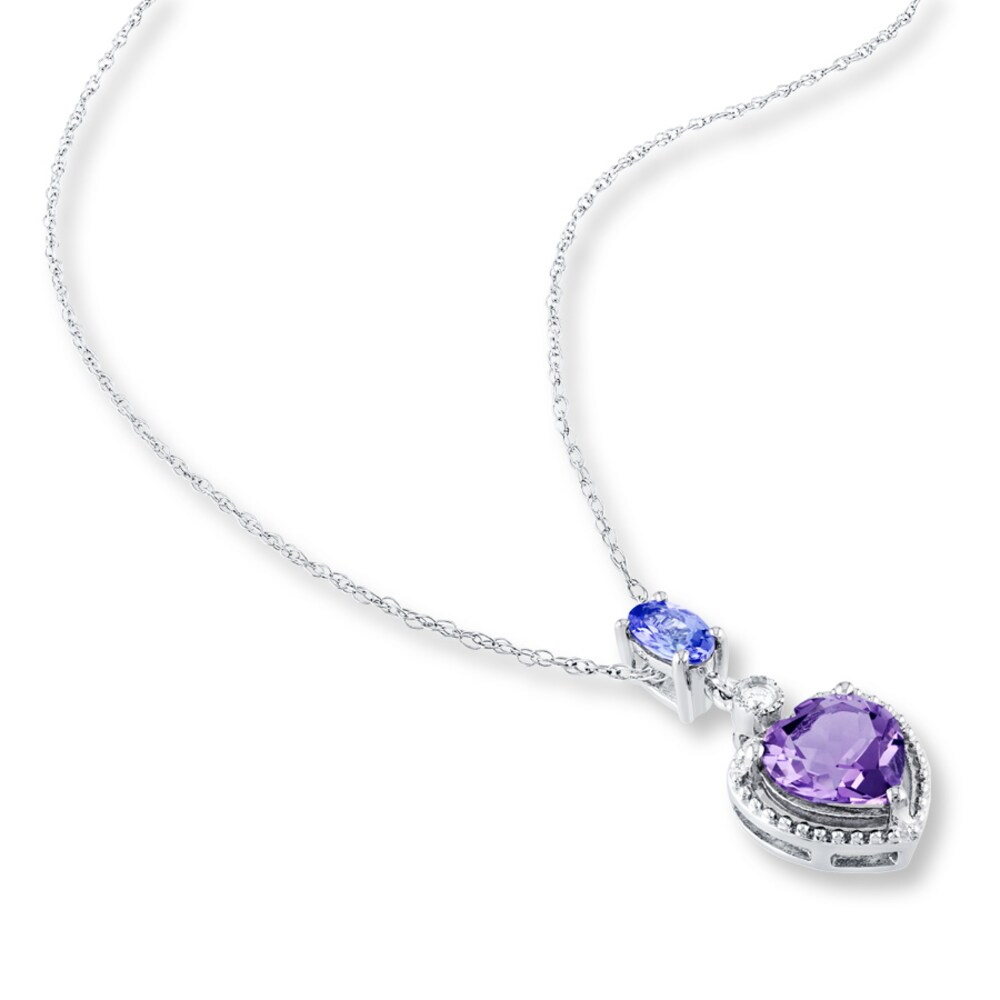 Amethyst Heart Necklace Tanzanite & Diamond Sterling Silver hKorgoKB