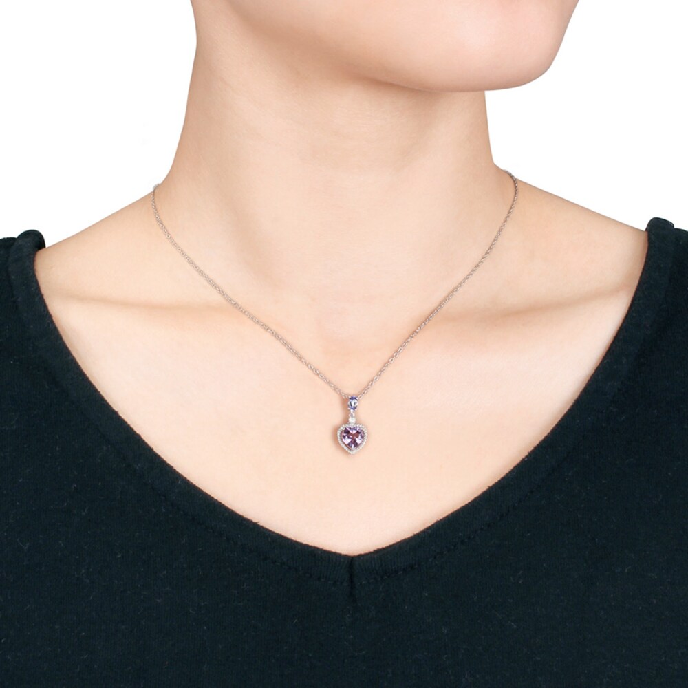 Amethyst Heart Necklace Tanzanite & Diamond Sterling Silver hKorgoKB