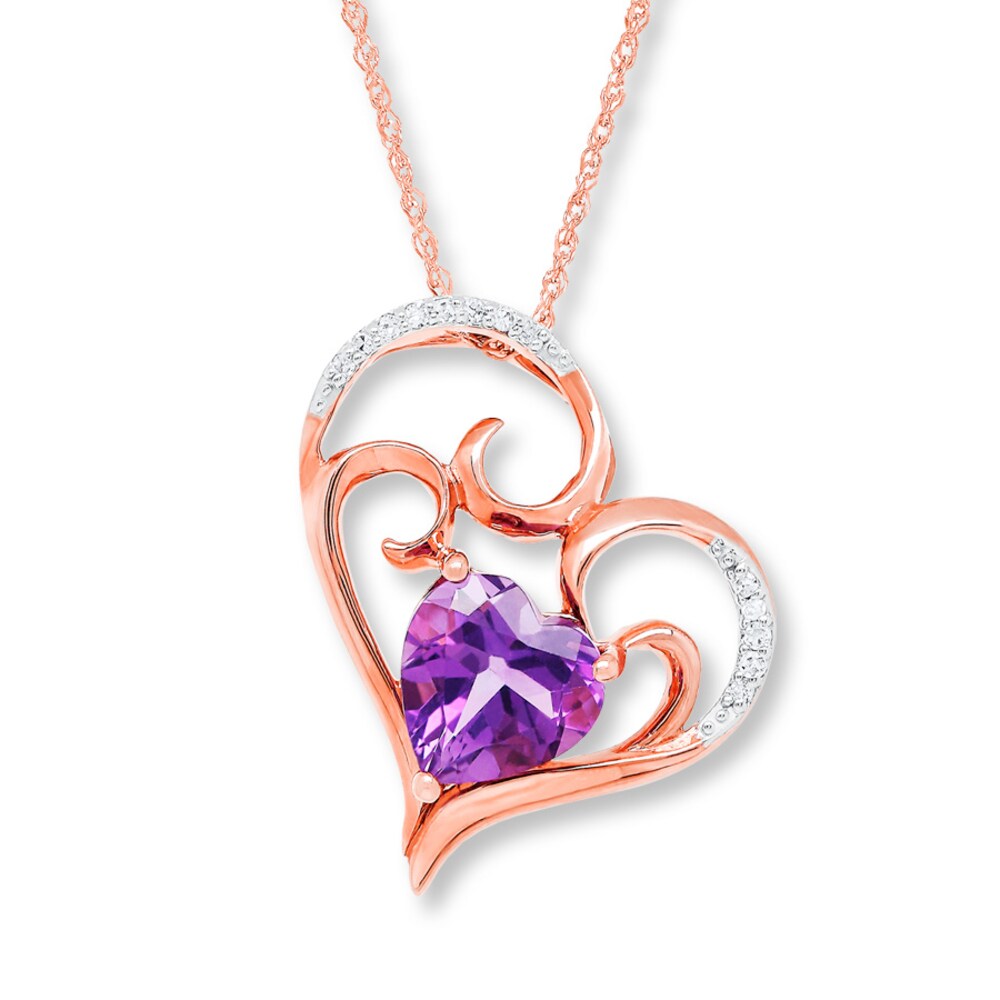 Amethyst Heart Necklace Diamond Accents 10K Rose Gold hN1l6Haa