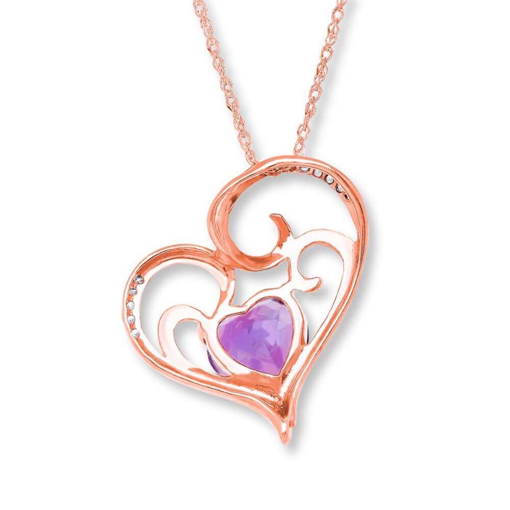 Amethyst Heart Necklace Diamond Accents 10K Rose Gold hN1l6Haa