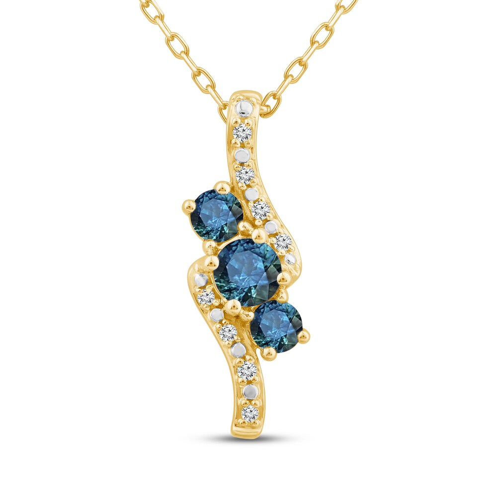 Montana Blue Natural Sapphire Pendant Necklace 1/20 ct tw Diamonds 10K Yellow Gold hOPy8Q31