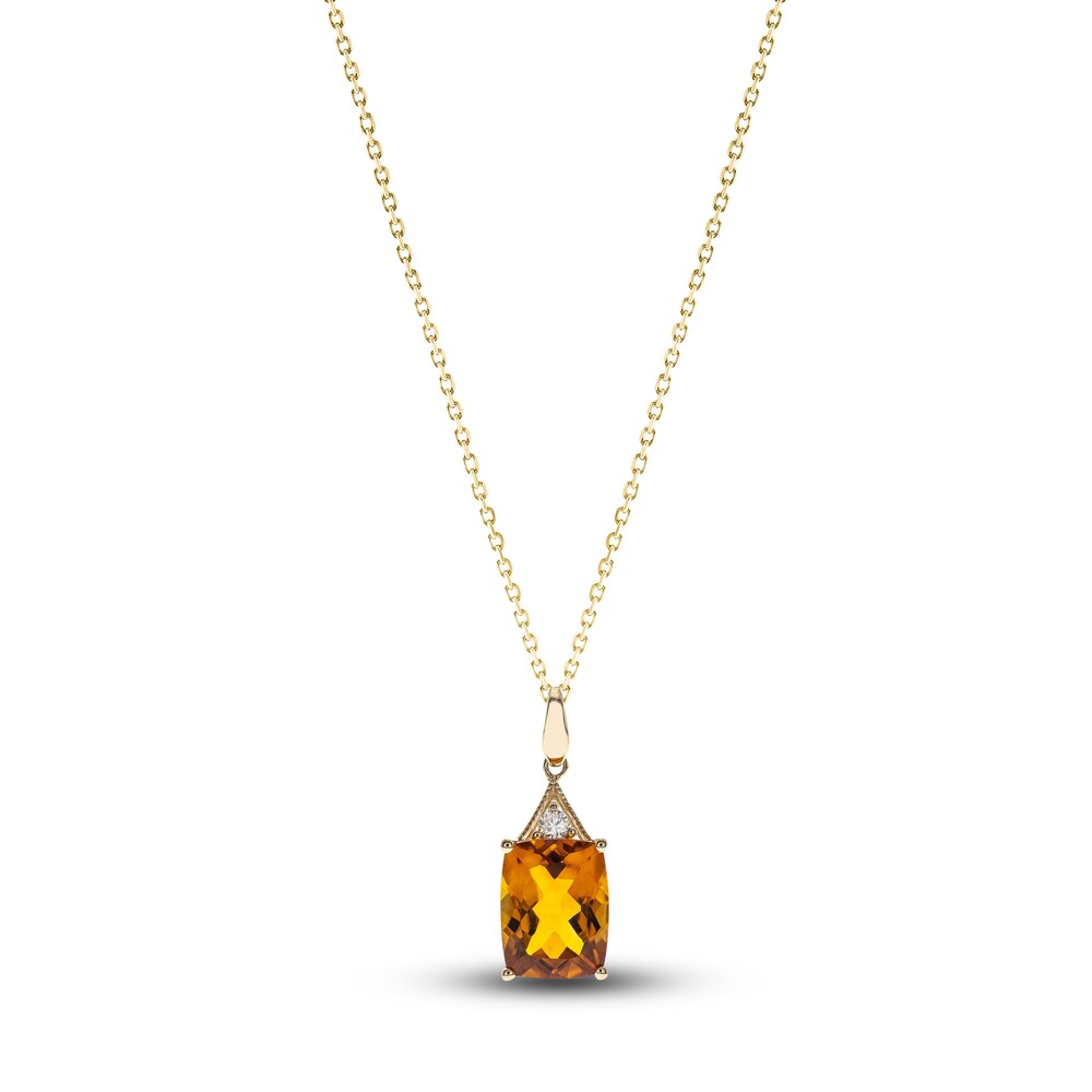 Natural Citrine Necklace Diamond Accents 10K Yellow Gold 18" hP3eSTjA