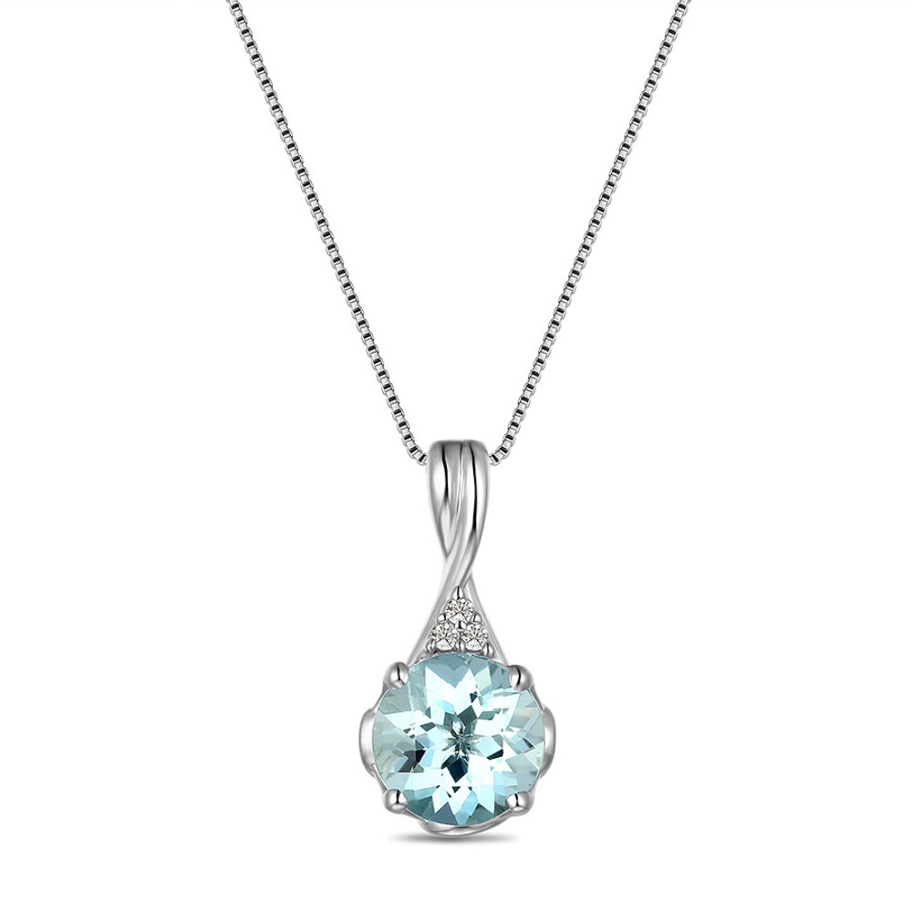 Aquamarine Diamond Accents Necklace 10K White Gold hWAaDyaK