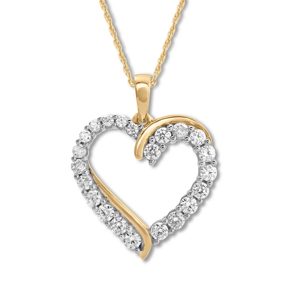 Diamond Heart Necklace 1 ct tw Round-cut 14K Yellow Gold hZNfAtn9