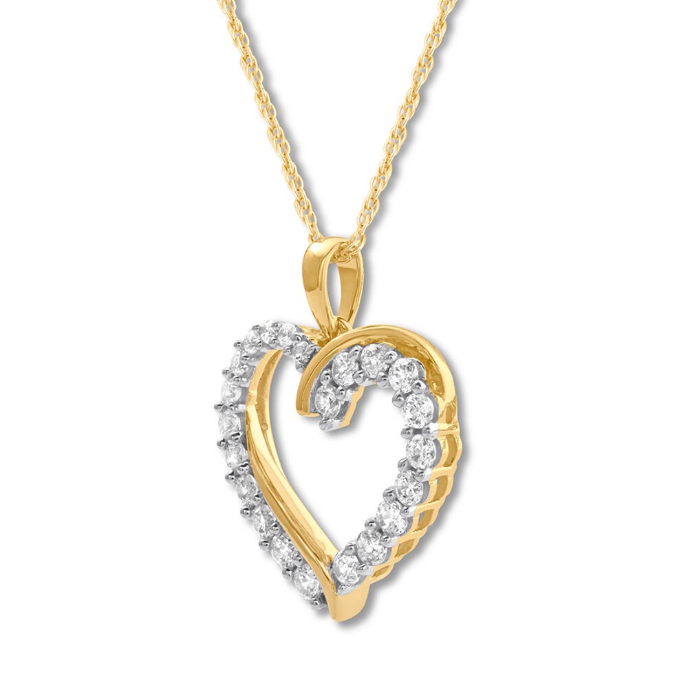 Diamond Heart Necklace 1 ct tw Round-cut 14K Yellow Gold hZNfAtn9