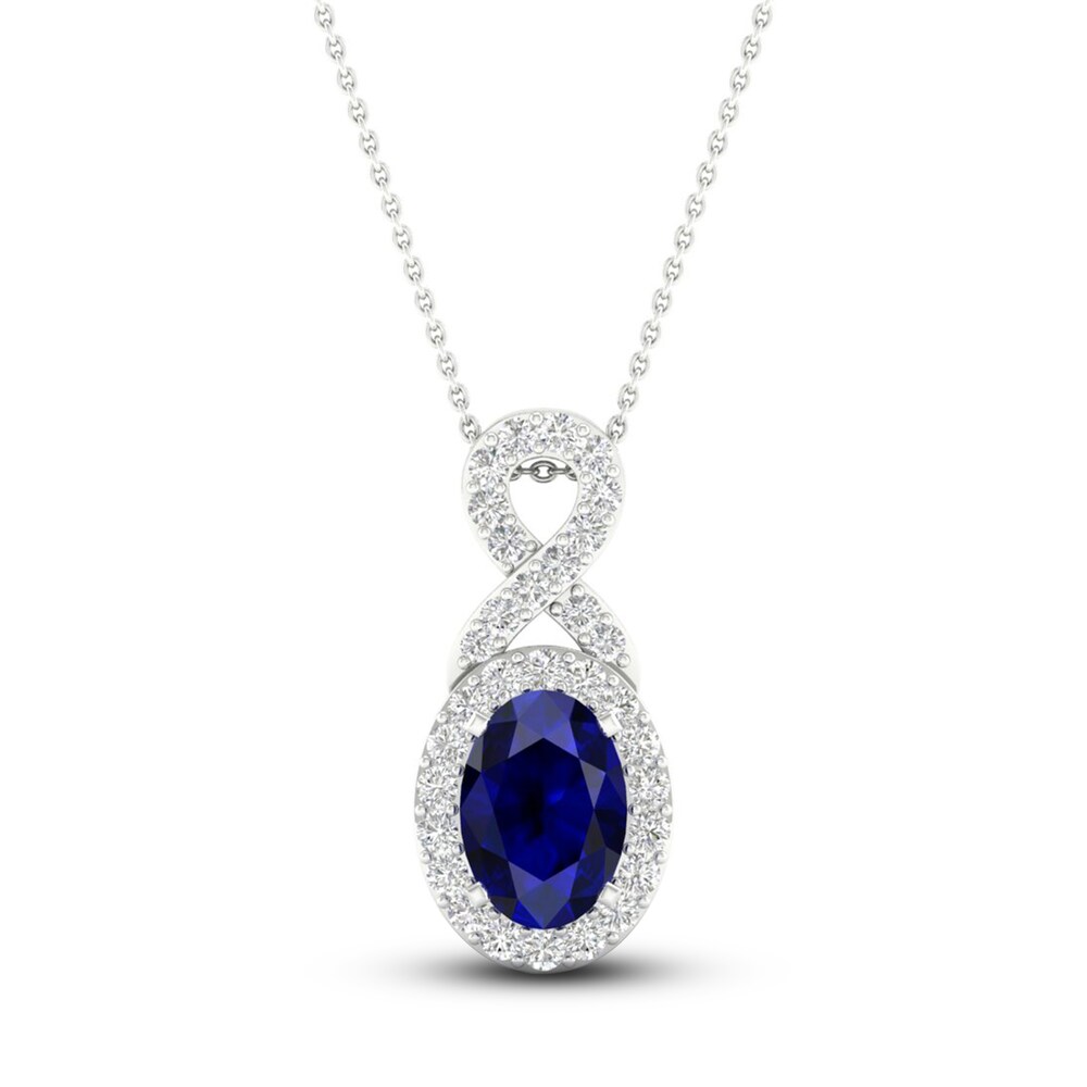 Lab-Created Blue Sapphire & Lab-Created White Sapphire Necklace 10K White Gold 18\" hb9qX5TZ