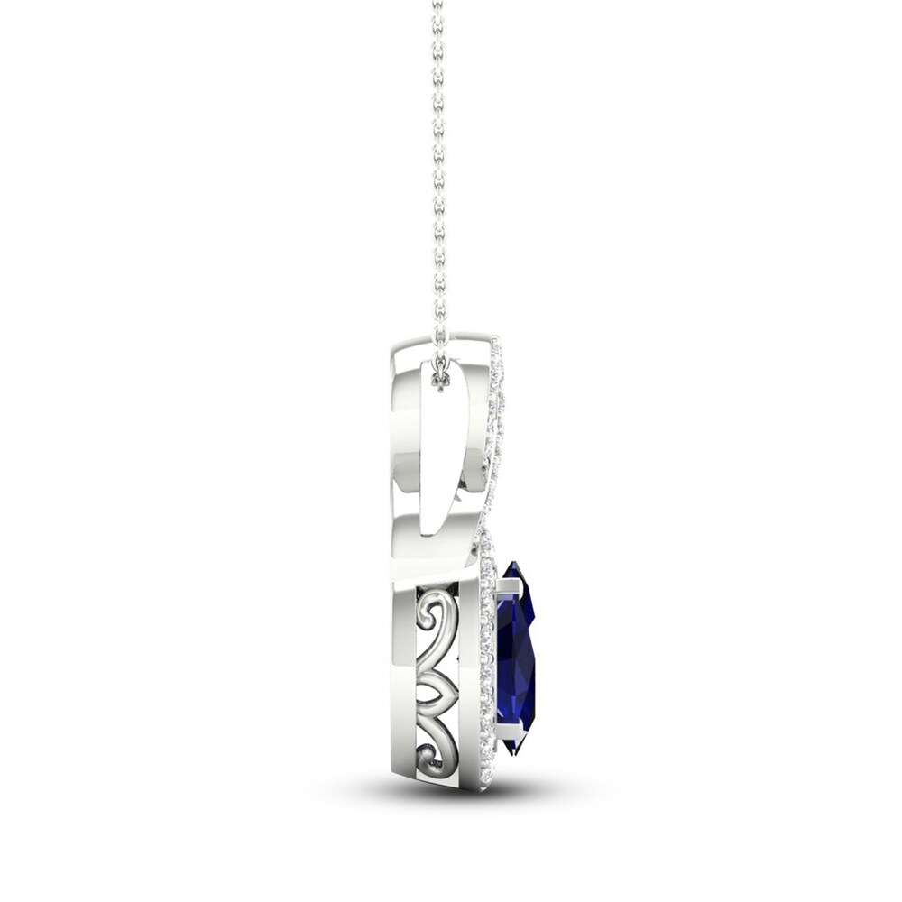 Lab-Created Blue Sapphire & Lab-Created White Sapphire Necklace 10K White Gold 18\" hb9qX5TZ