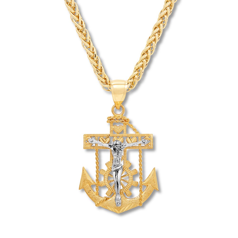 Men\'s Crucifix and Anchor Necklace 10K Two-Tone Gold 22\" hbnFqbKD