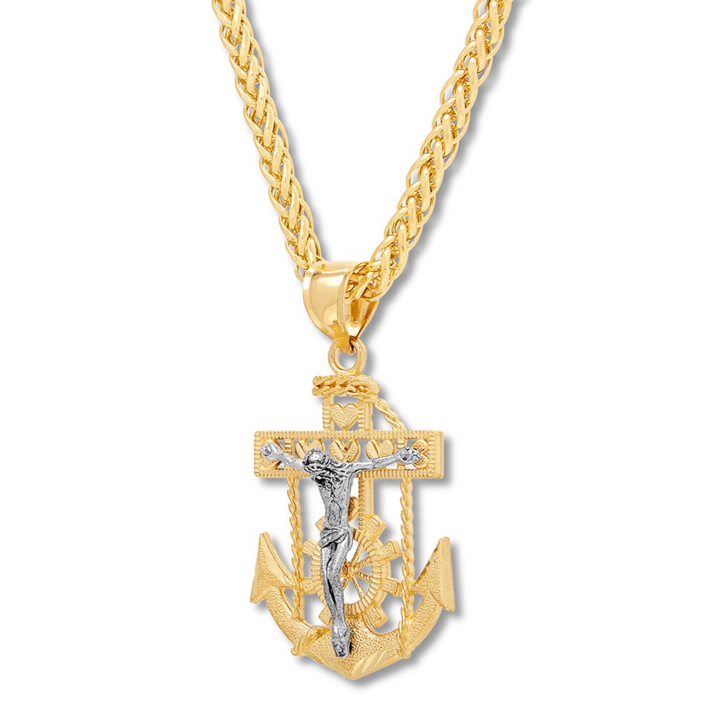Men\'s Crucifix and Anchor Necklace 10K Two-Tone Gold 22\" hbnFqbKD