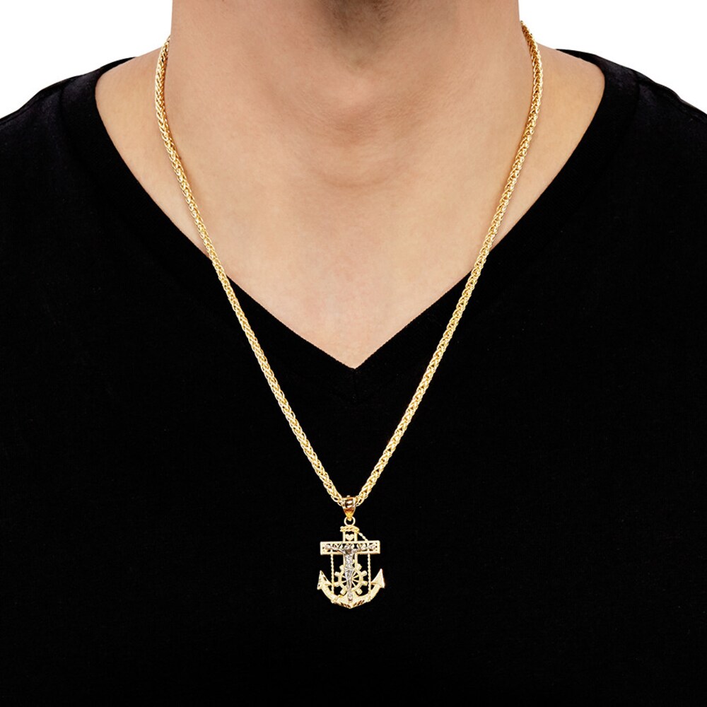 Men\'s Crucifix and Anchor Necklace 10K Two-Tone Gold 22\" hbnFqbKD