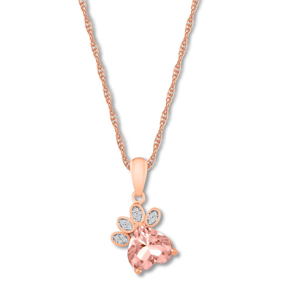 Morganite Paw Print Necklace 1/20 ct tw Diamonds 10K Rose Gold hdtS26iT