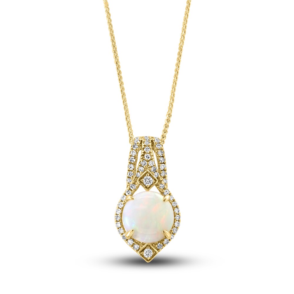 LALI Jewels Natural Opal Pendant Necklace 1/5 ct tw Diamonds 14K Yellow Gold heK74Hly [heK74Hly]