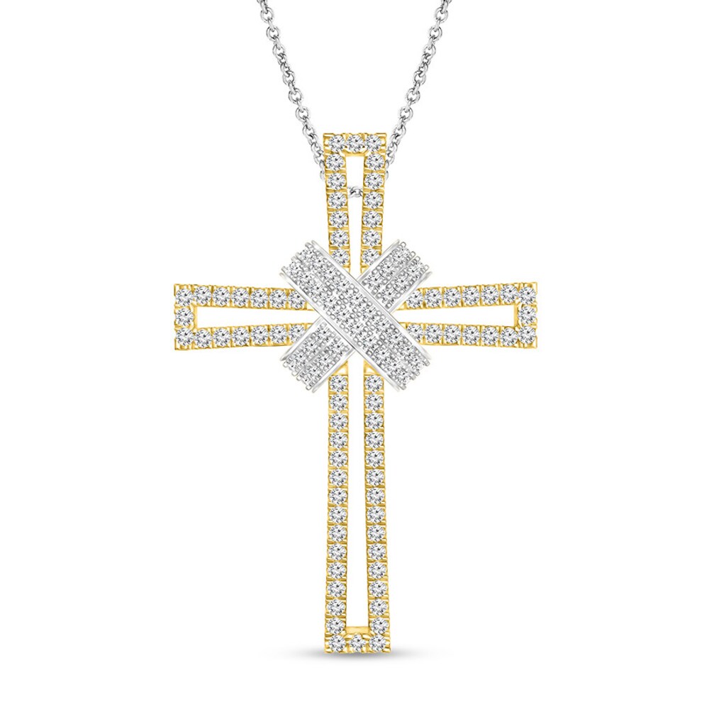 Diamond Cross Necklace 3/4 ct tw Round 14K Two-Tone Gold hqSiGQMp