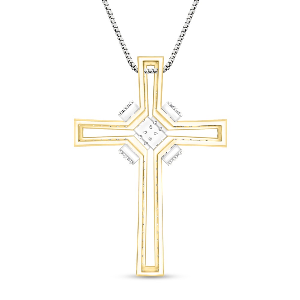 Diamond Cross Necklace 3/4 ct tw Round 14K Two-Tone Gold hqSiGQMp