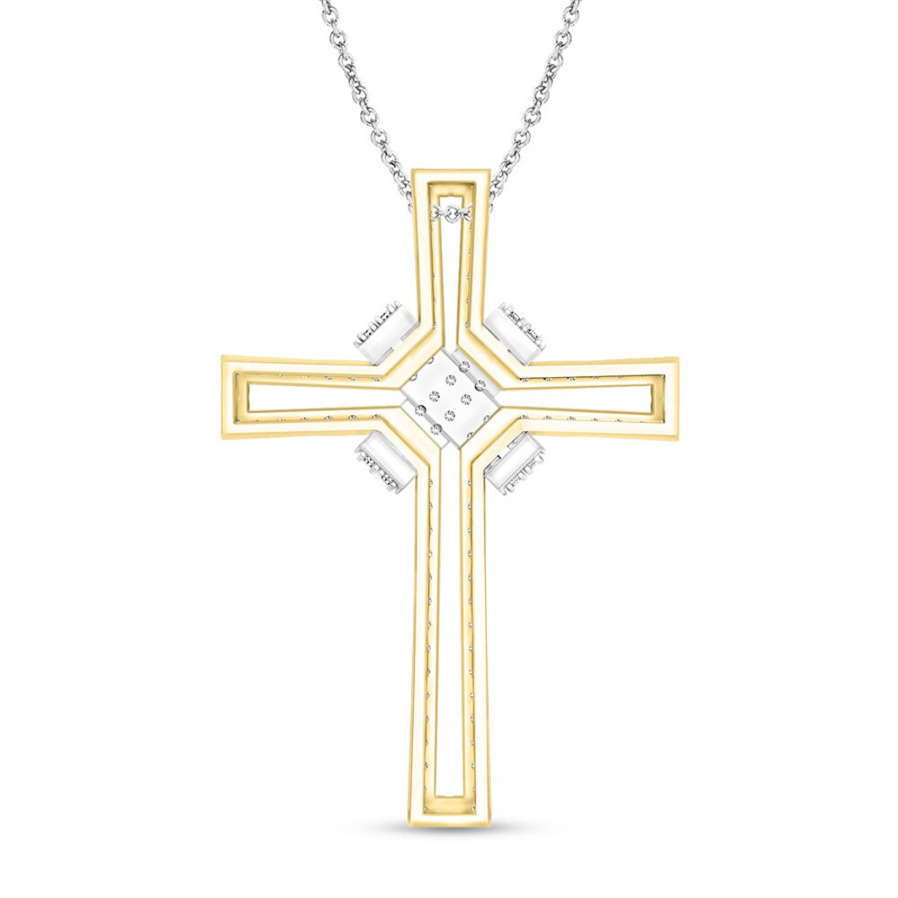Diamond Cross Necklace 3/4 ct tw Round 14K Two-Tone Gold hqSiGQMp