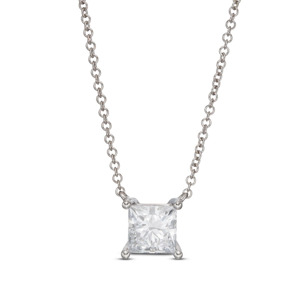 Lab-Created Diamond Solitaire Necklace 1 ct tw Princess 14K White Gold (SI2/F) hwKsLM4U