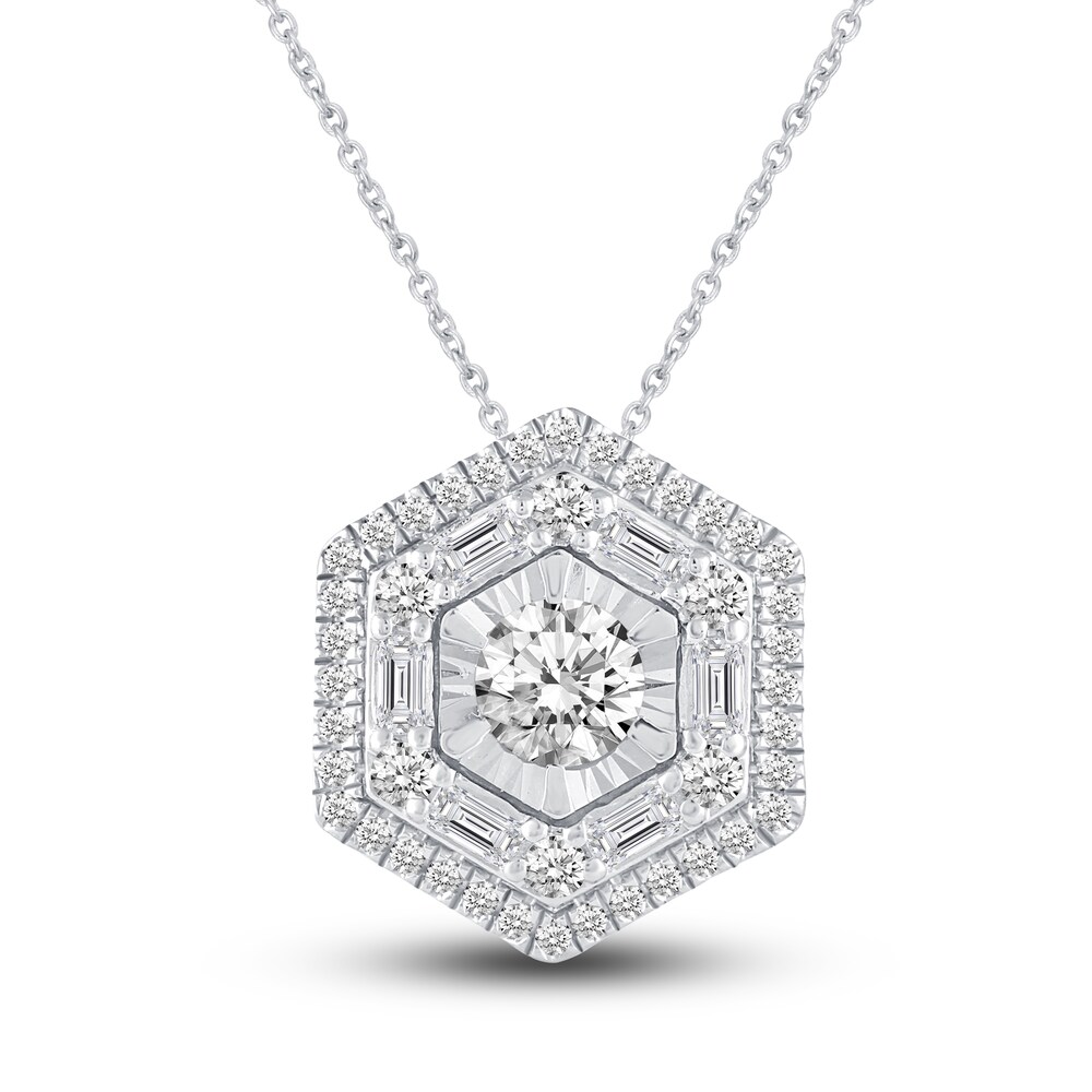 Diamond Hexagon Pendant Necklace 1/2 ct tw Round 10K White Gold hy0w2TrK