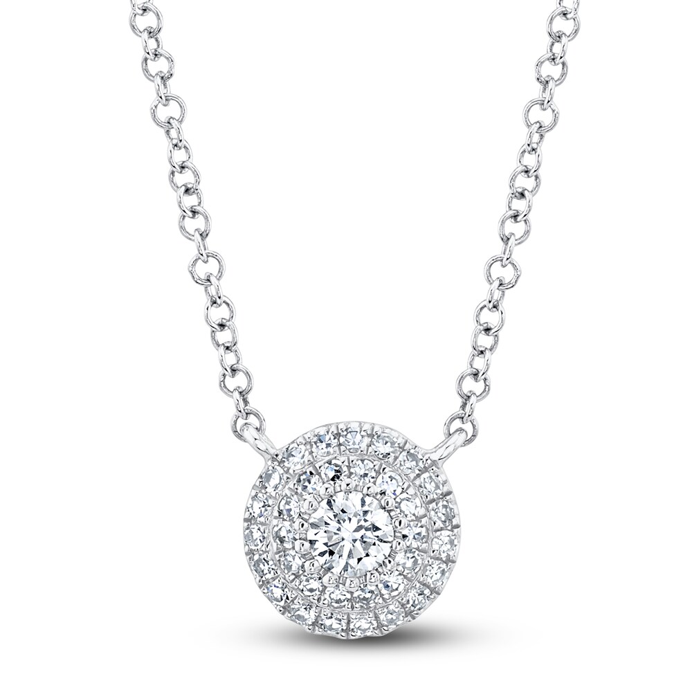 Shy Creation Diamond Necklace 1/6 ct tw Round 14K White Gold 18" SC55012671 i5mjMN3I