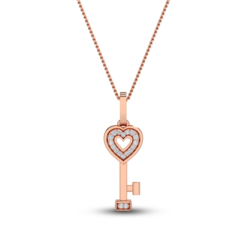 Diamond Heart Key Pendant Necklace 1/20 ct tw Round 10K Rose Gold 18" i6U8NXlc