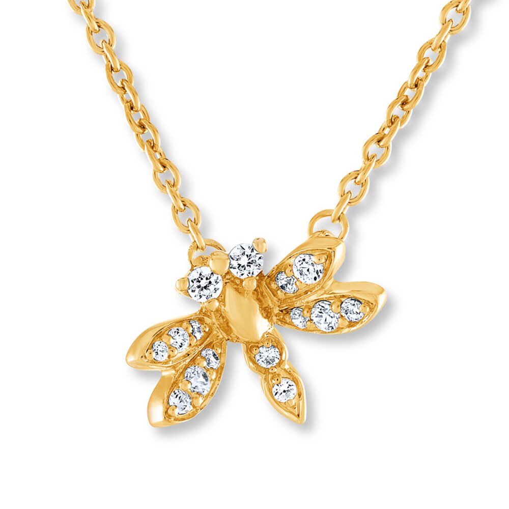 Dragonfly Necklace 1/8 ct tw Diamonds 10K Yellow Gold i9wXzfmK