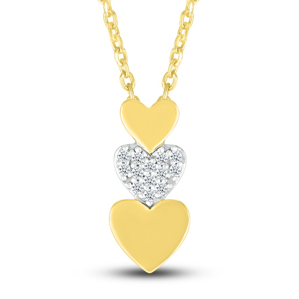 Diamond Triple Heart Pendant Necklace 1/15 ct tw Round 10K Yellow Gold 18" iMr7DXBr