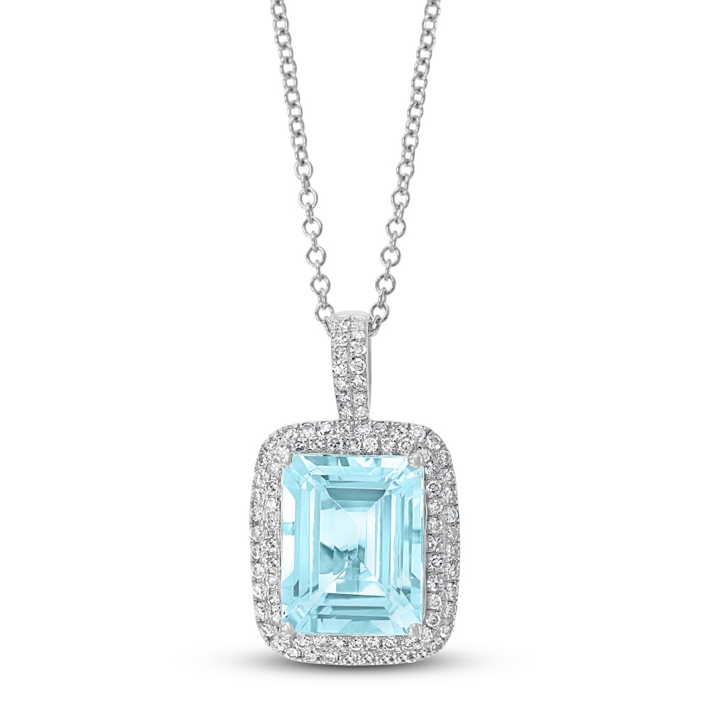 Effy Natural Aquamarine Necklace 1/4 ct tw Diamonds 14K White Gold iOBTdh3n