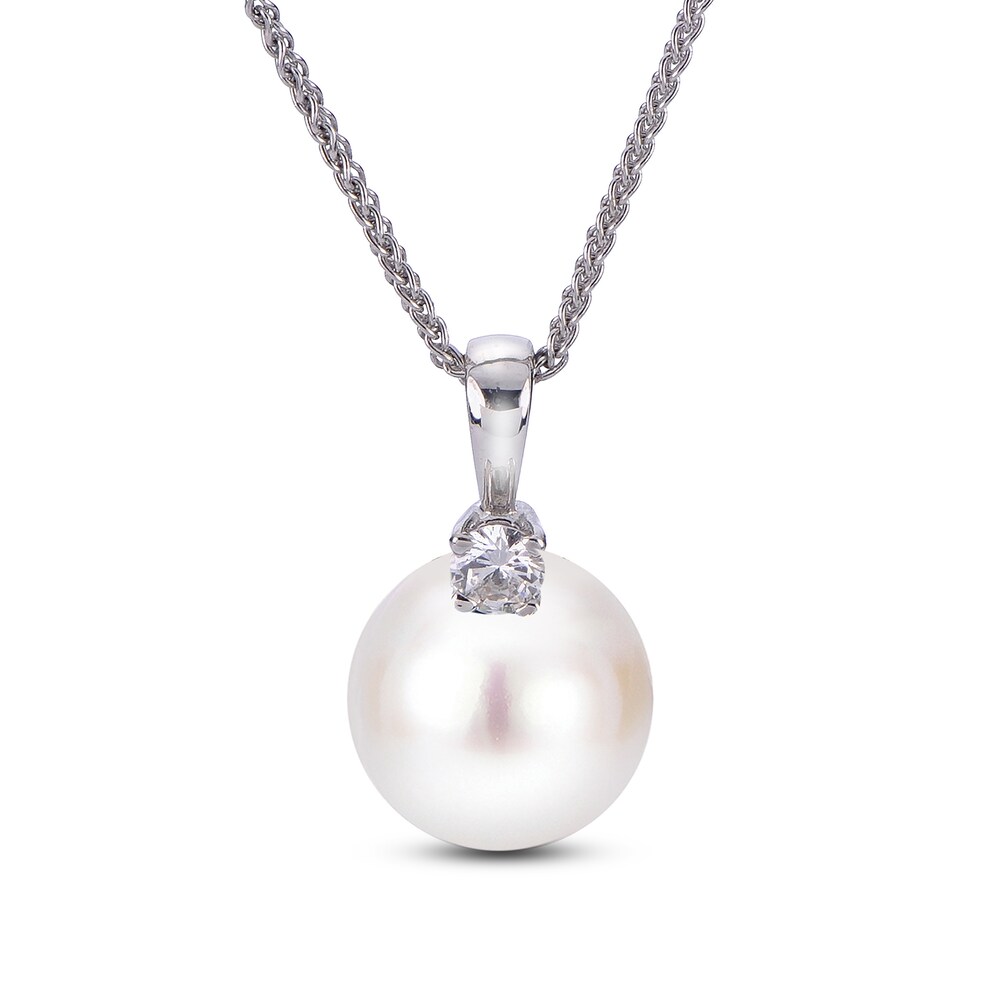 Cultured Freshwater Pearl Circle Necklace 1/6 ct tw Diamonds 14K White Gold iPZu9sp4