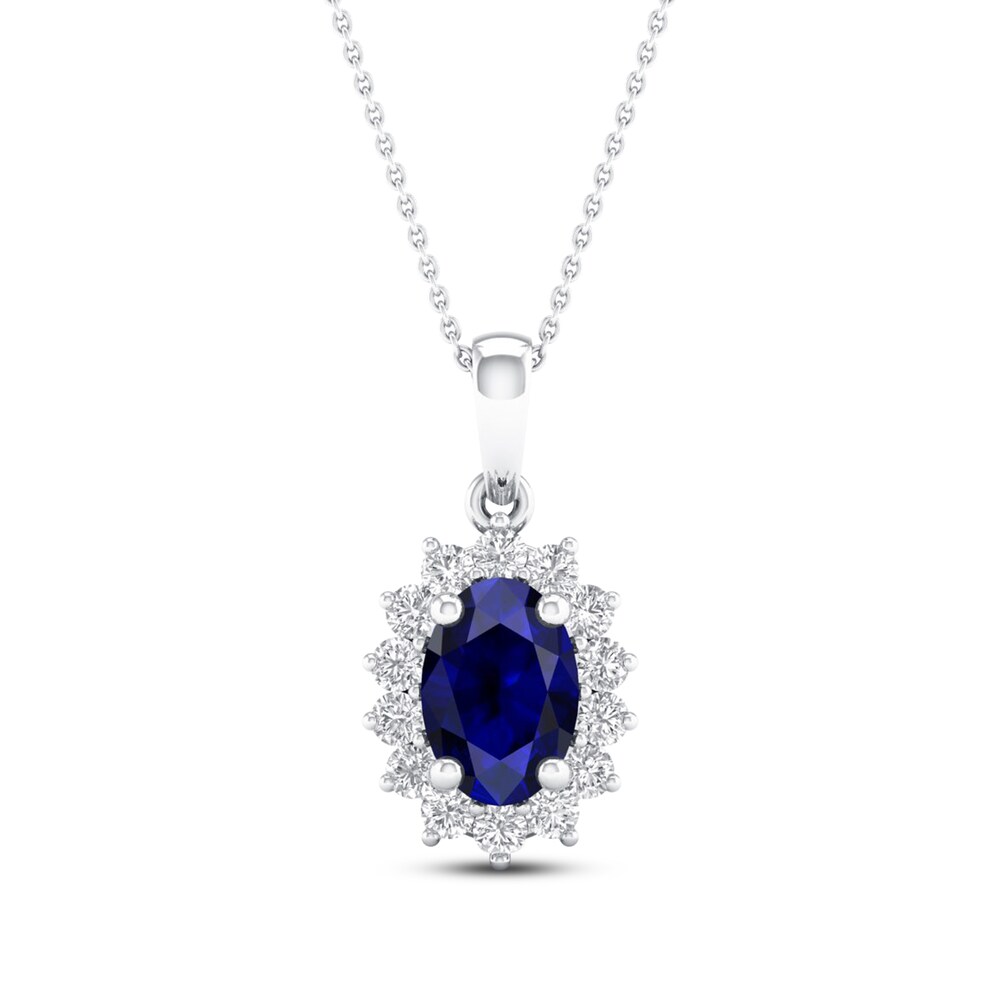 Blue Sapphire Necklace 1/5 ct tw Diamonds 10K White Gold idevFhJQ