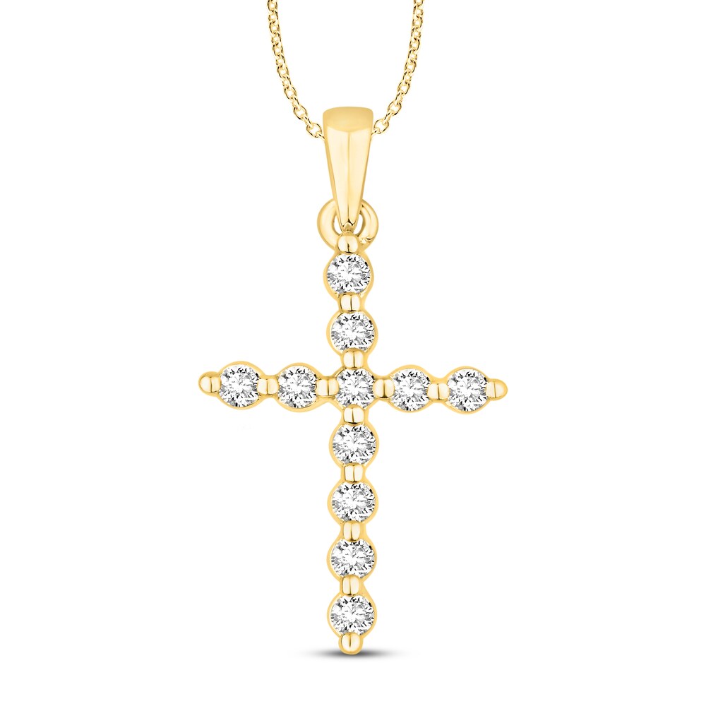 Hearts Desire Diamond Cross Necklace 1/4 ct tw Round 18K Yellow Gold ij6qBUfC