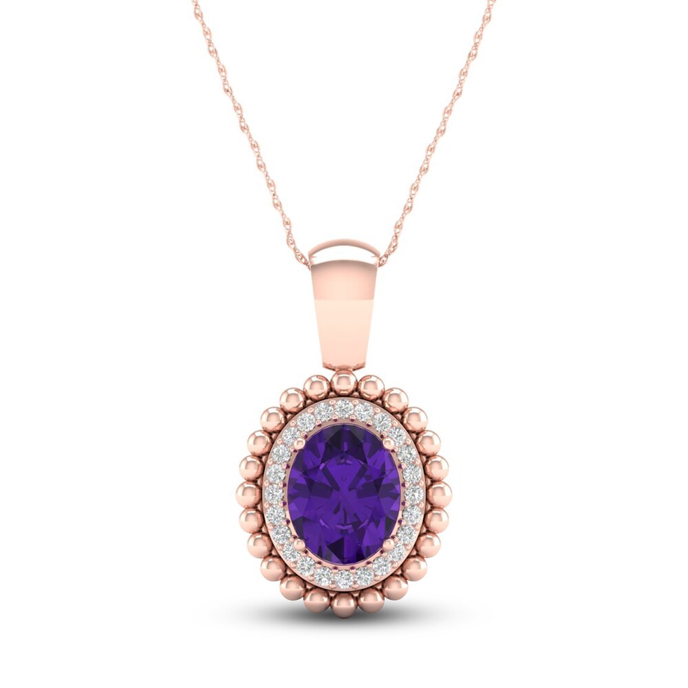 Natural Amethyst Necklace 1/6 ct tw Diamonds 14K Rose Gold 18" im1U7raq