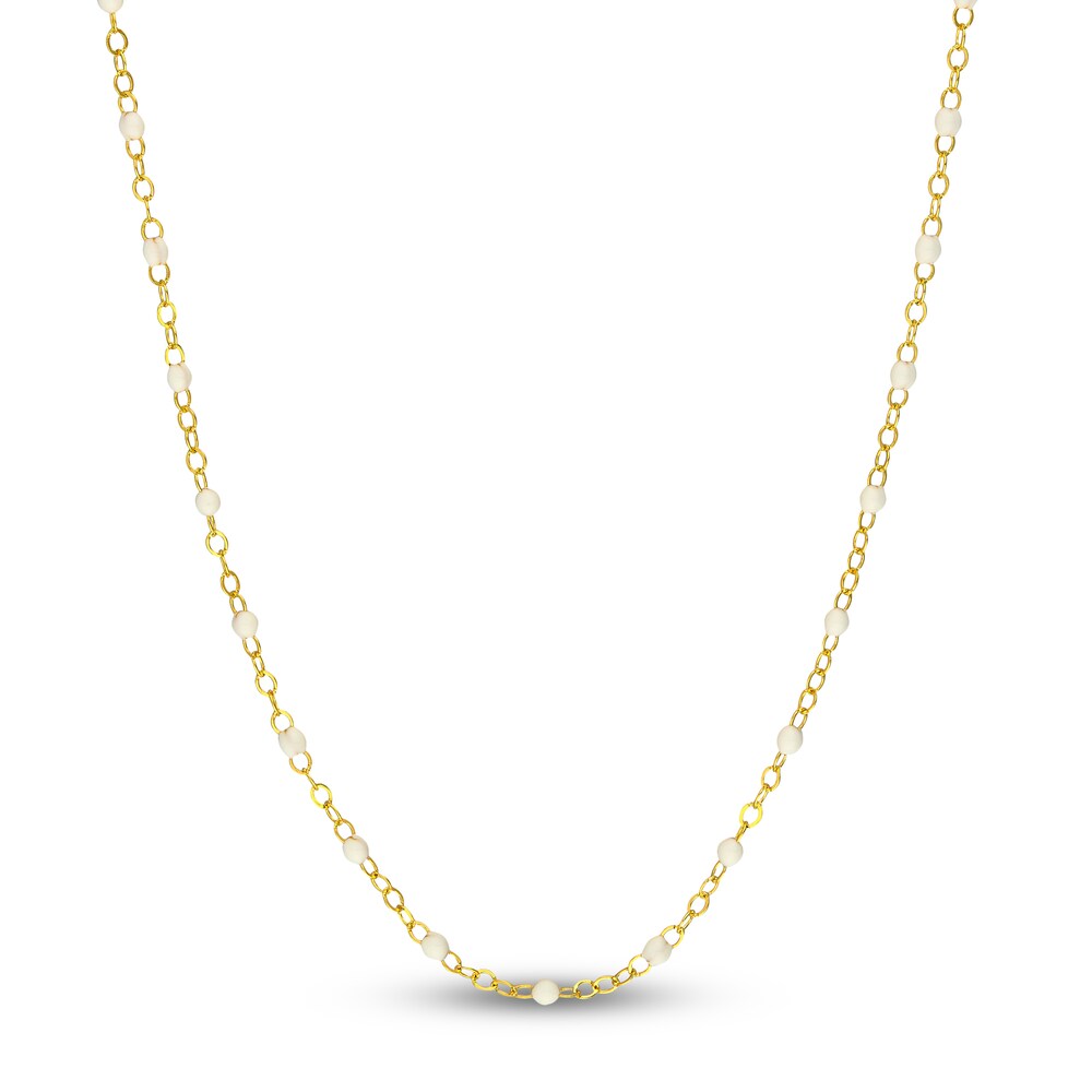 Station Necklace White Enamel 14K Yellow Gold 18" Adj. j0r5hZQX