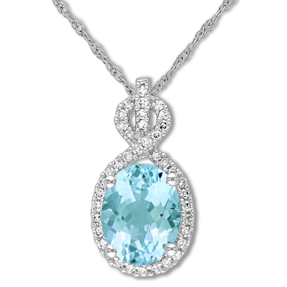 Aquamarine Necklace 1/6 carat tw Diamonds 10K White Gold j8TSo3ul