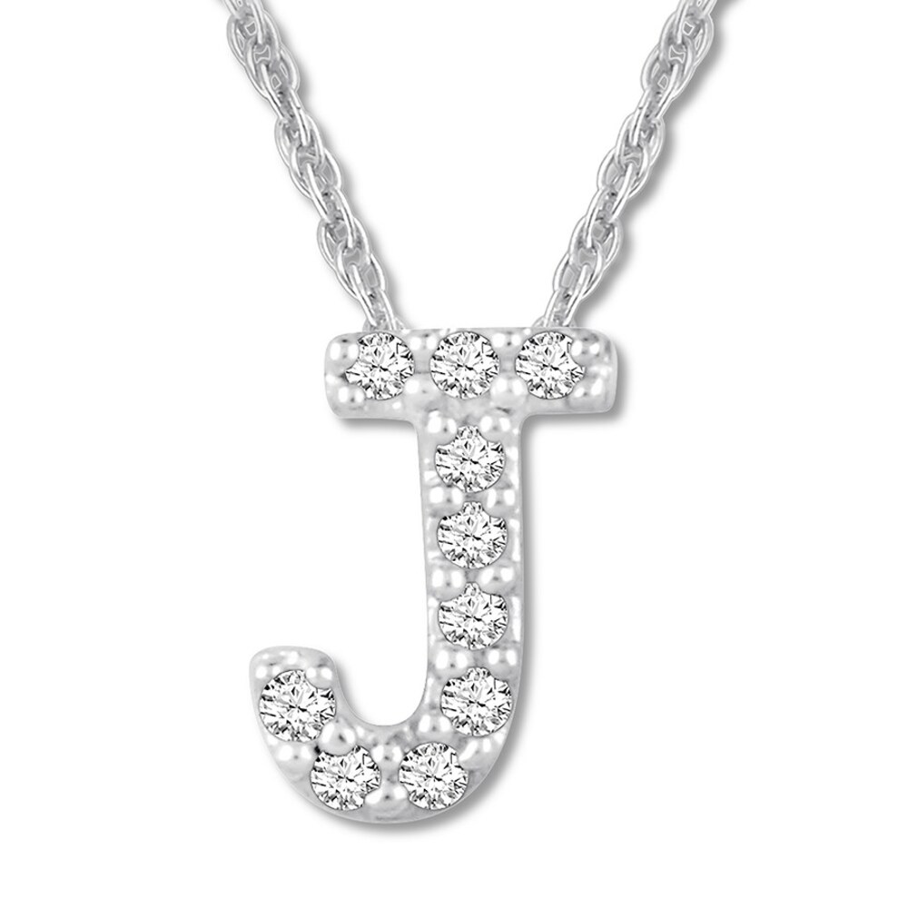 Diamond Initial J Necklace 1/20 ct tw Round-cut 10K White Gold jBM3lBBw