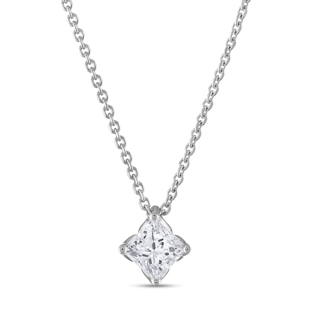 Diamond Diamond Solitaire Necklace 1/2 ct tw Princess 14K White Gold (I2/I) jH4jTvge