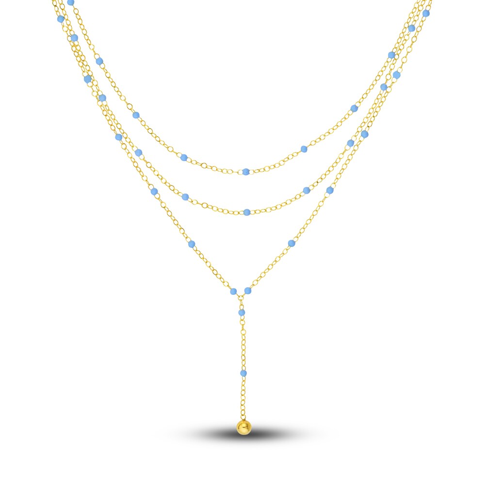 Lariat Necklace Light Blue Enamel 14K Yellow Gold jIOBKhu3
