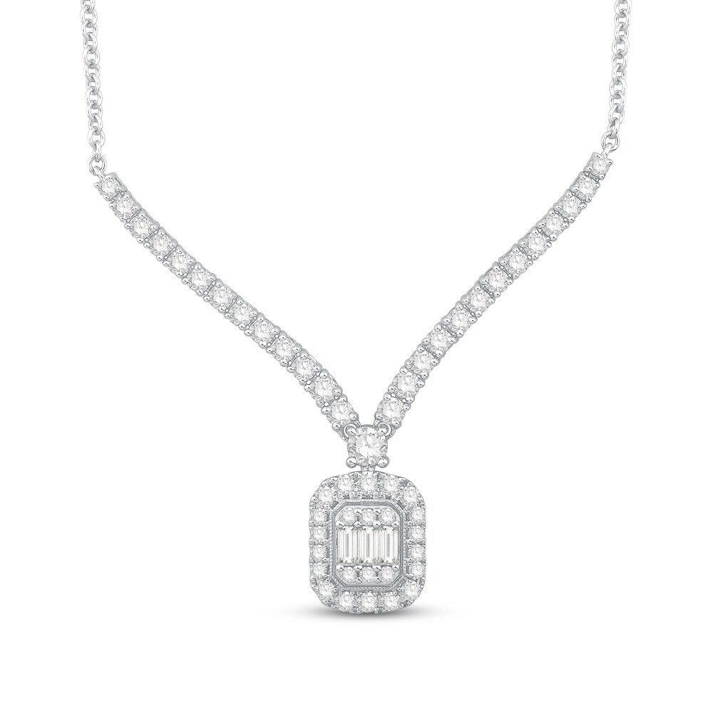 Diamond Necklace 1-1/2 ct tw Round/Baguette 14K White Gold jOXMMbKH