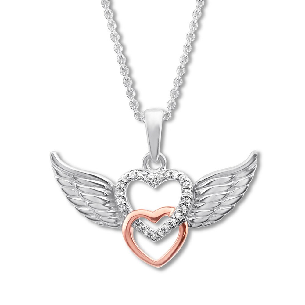 Heart Wings Necklace 1/20 ct tw Diamonds Sterling Silver/10K Rose Gold jPmdWrDr