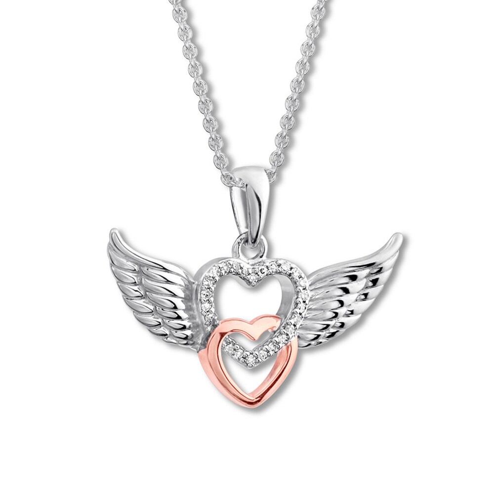 Heart Wings Necklace 1/20 ct tw Diamonds Sterling Silver/10K Rose Gold jPmdWrDr