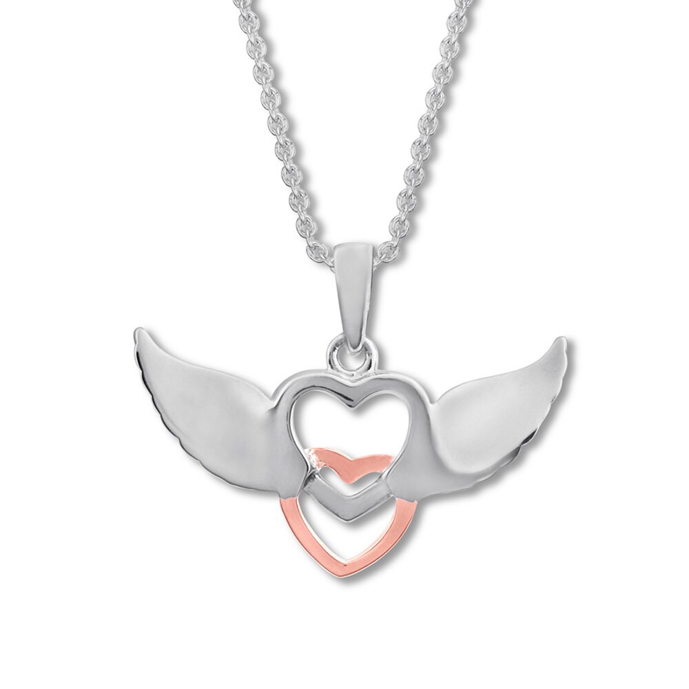 Heart Wings Necklace 1/20 ct tw Diamonds Sterling Silver/10K Rose Gold jPmdWrDr