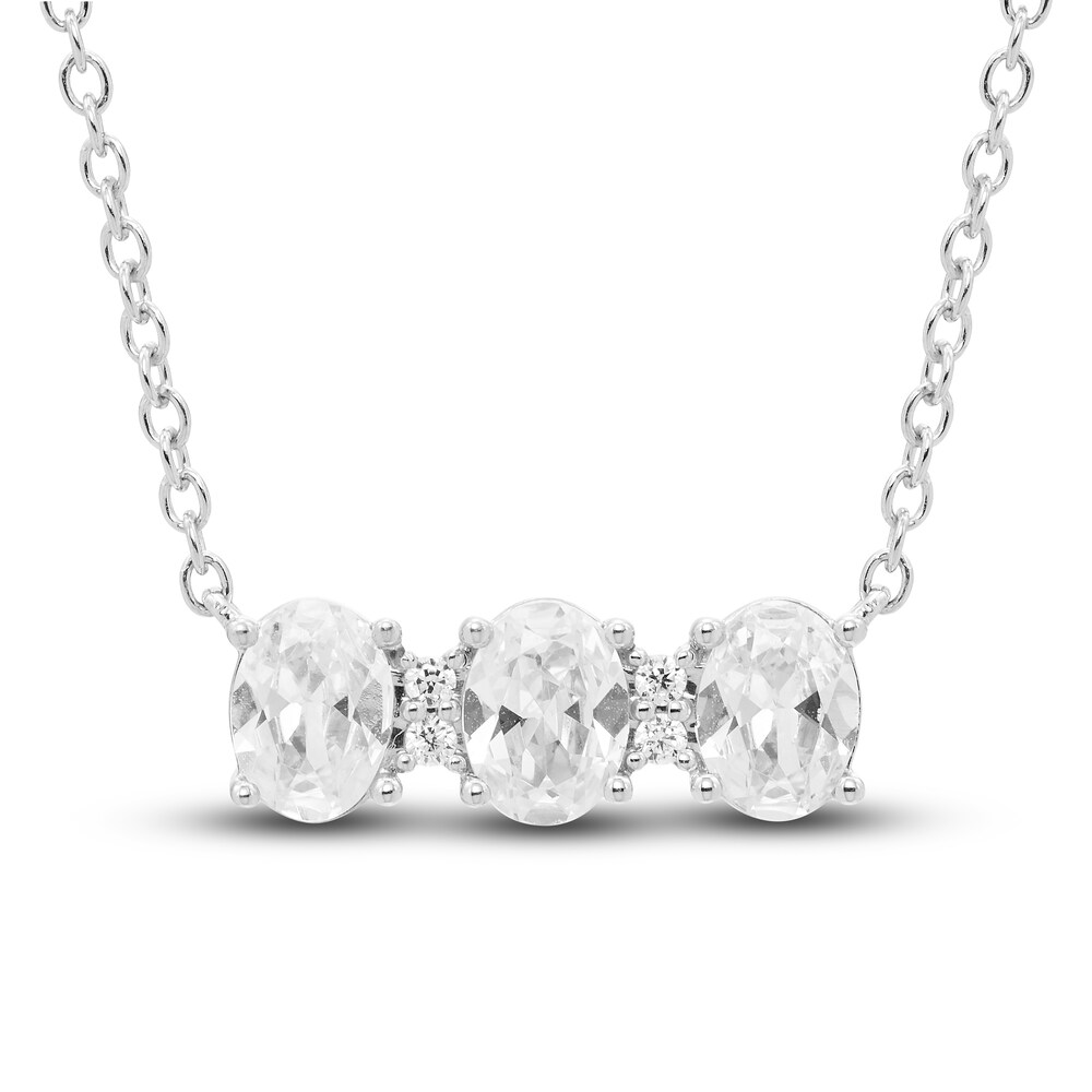 Diamond 3-Stone Bar Necklace 1 ct tw Oval/Round 14K White Gold jRxEsrXM