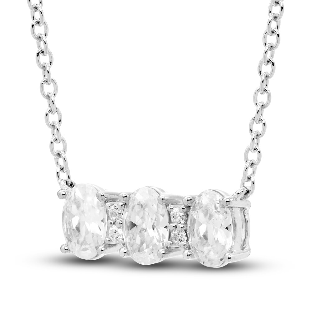 Diamond 3-Stone Bar Necklace 1 ct tw Oval/Round 14K White Gold jRxEsrXM