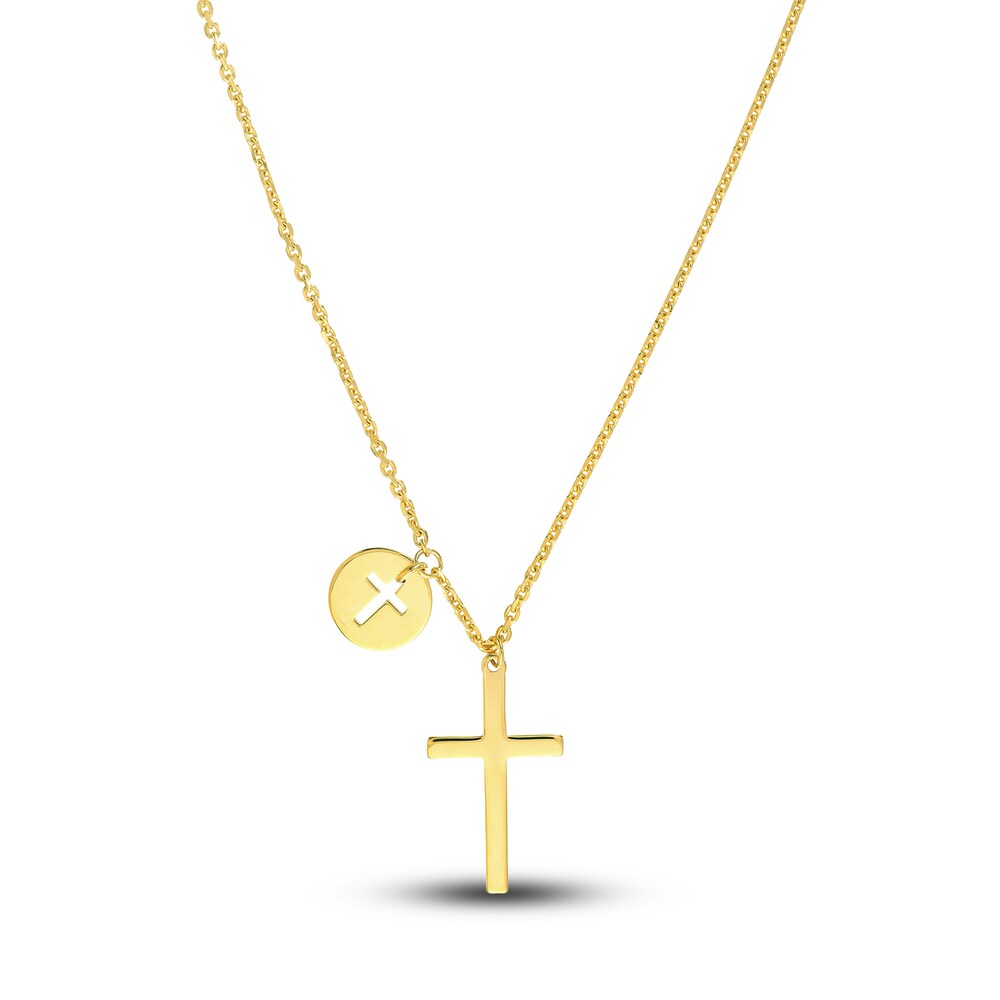 Cross Disk Necklace 14K Yellow Gold 16" jUQ1rZ2o