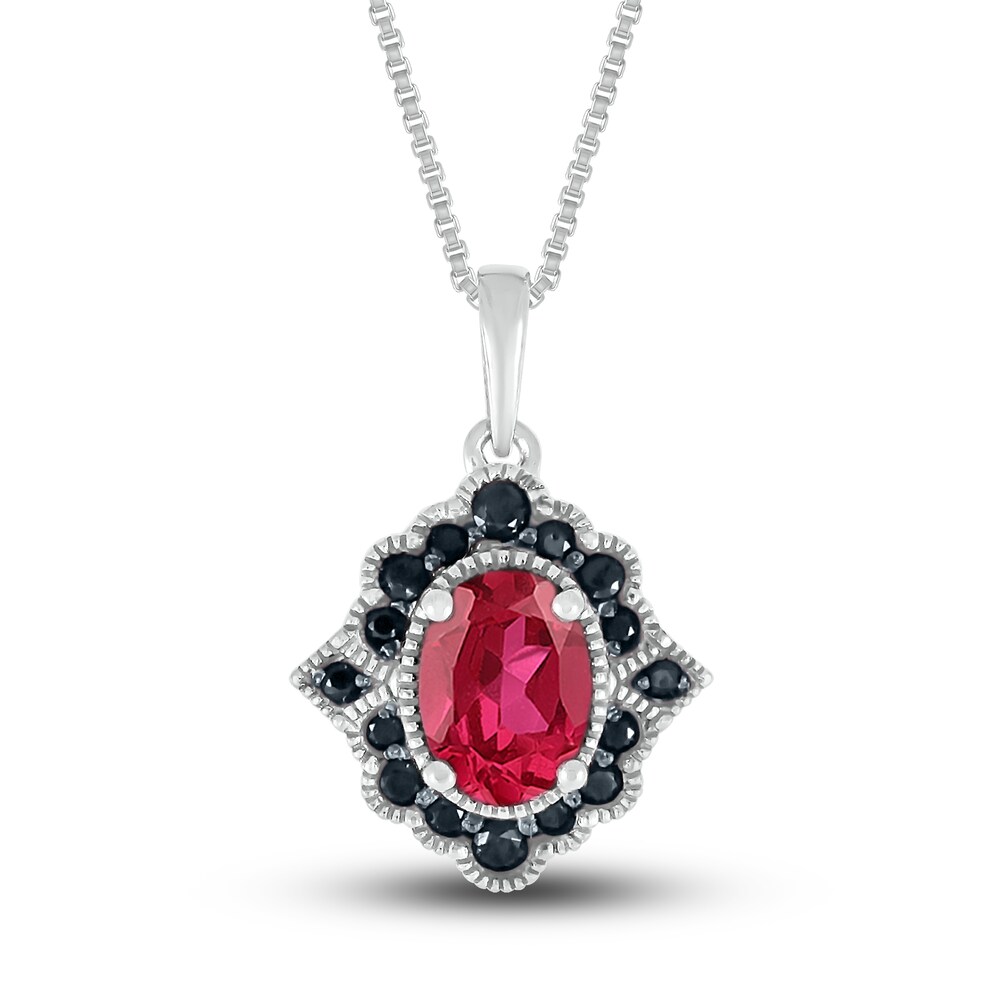 Lab-Created Ruby & Natural Black Spinel Necklace Sterling Silver jVqJvfGk