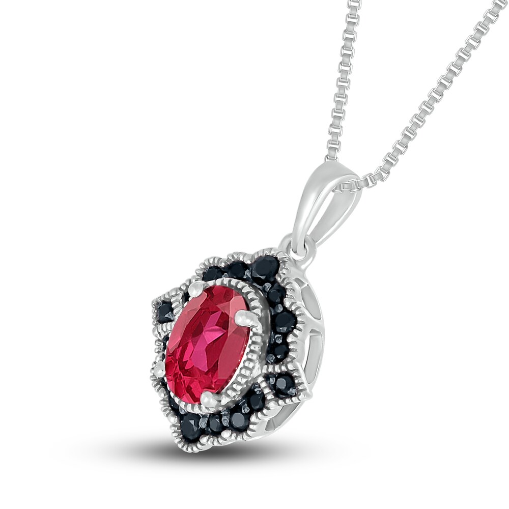 Lab-Created Ruby & Natural Black Spinel Necklace Sterling Silver jVqJvfGk