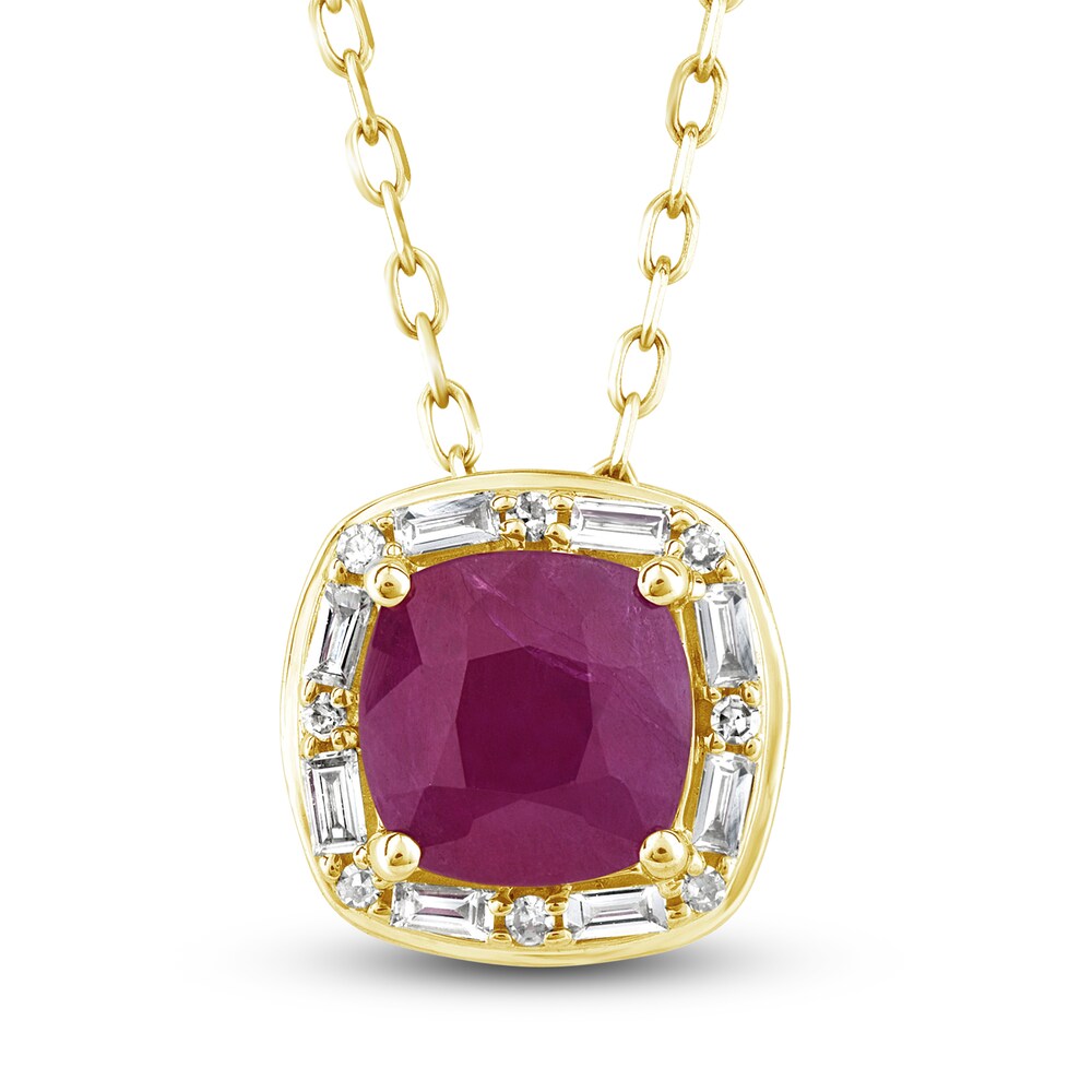 Natural Ruby Pendant Necklace 1/8 ct tw Diamonds 14K Yellow Gold jhZ0y5zI