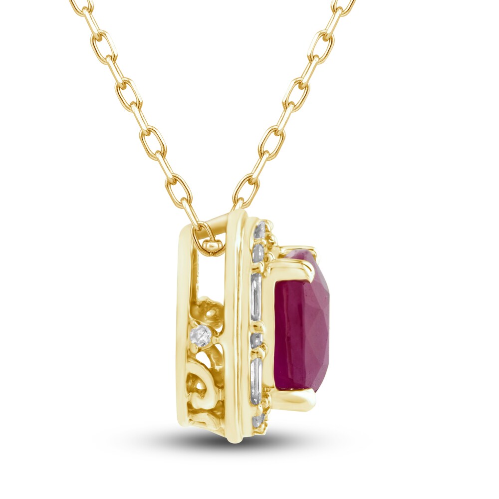 Natural Ruby Pendant Necklace 1/8 ct tw Diamonds 14K Yellow Gold jhZ0y5zI