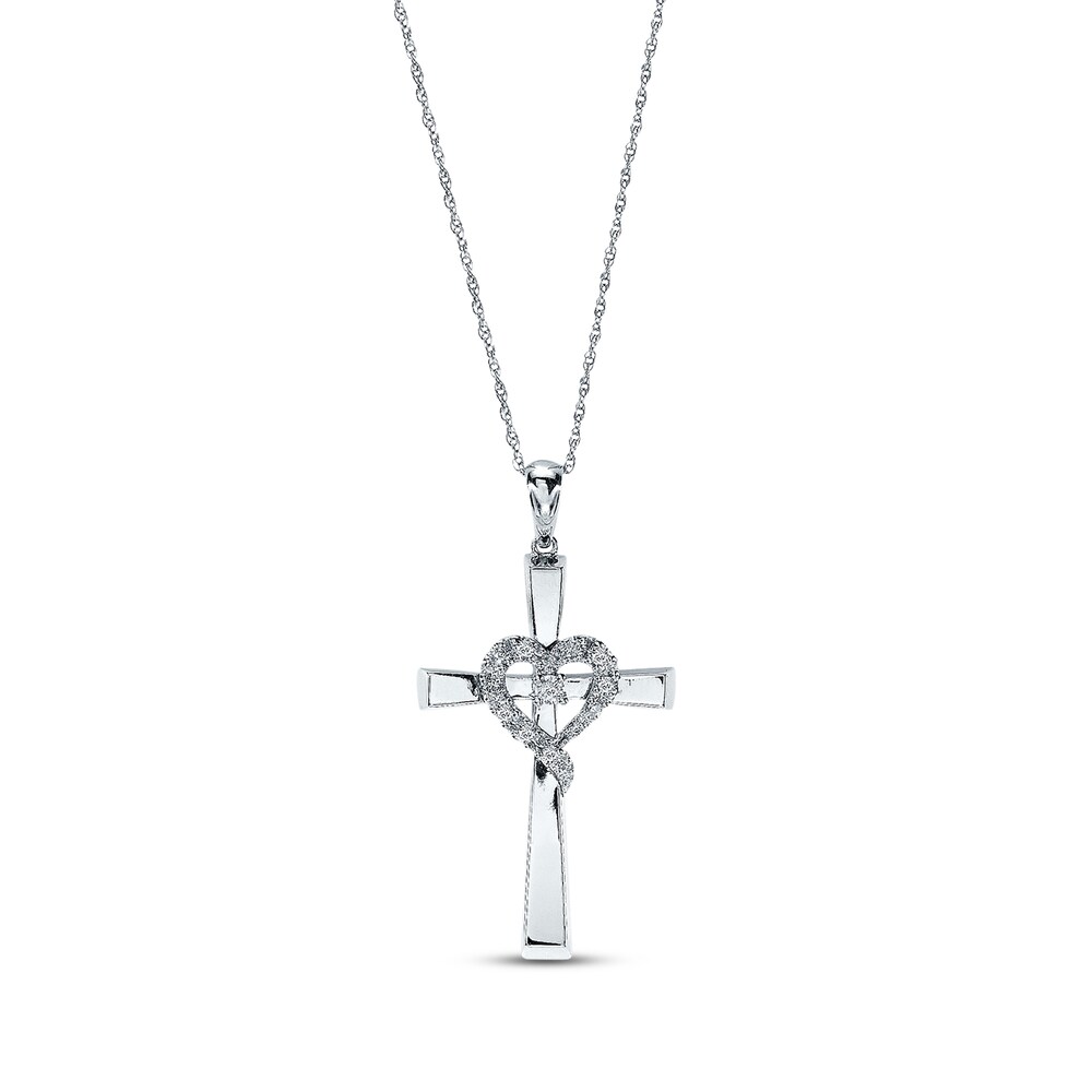 Diamond Cross Necklace 1/10 ct tw Round-cut 10K White Gold jiVABOky